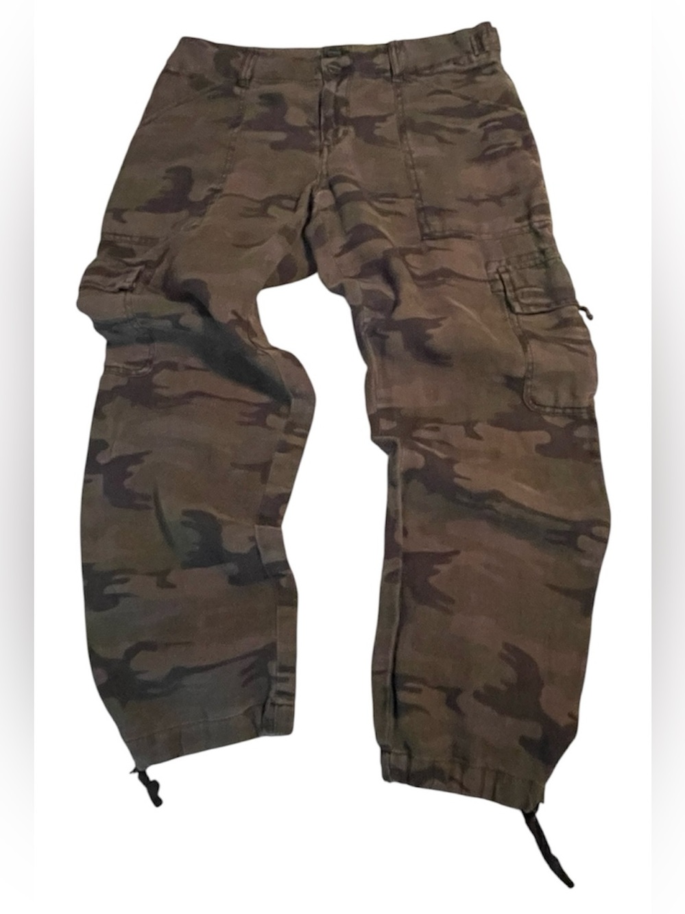 Sanctuary x Anthropologie Women's Cropped Cargo Jogger Linen Pants Camo 27